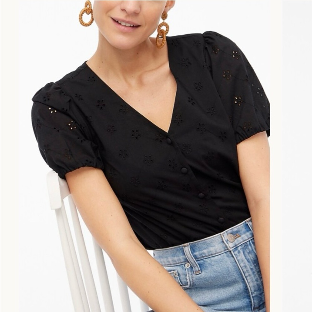 J Crew Black Eyelet Blouse